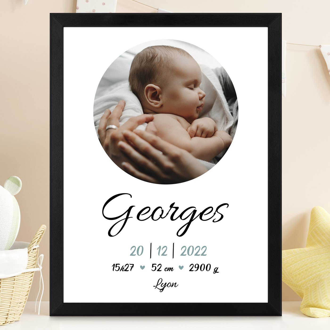 Affiche encadrée personnalisée pour la naissance d'un bébé - Murrano