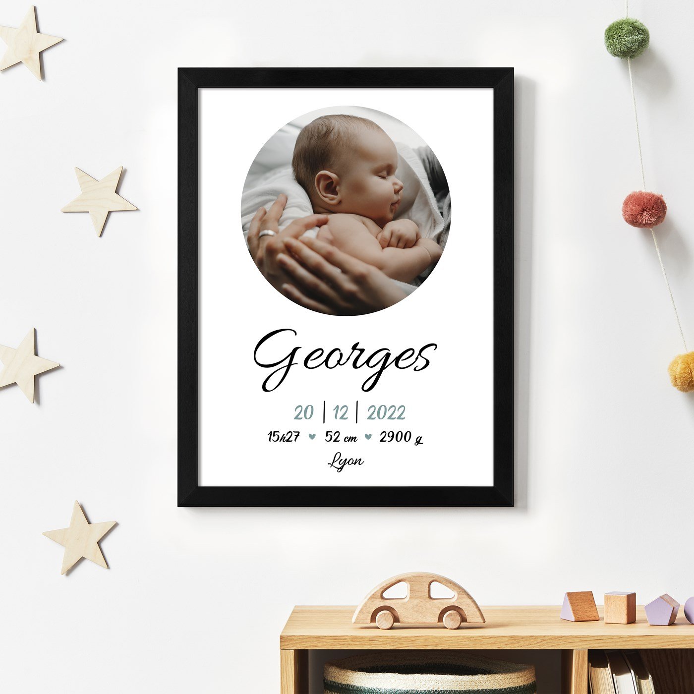 Affiche encadrée personnalisée pour la naissance d'un bébé - Murrano