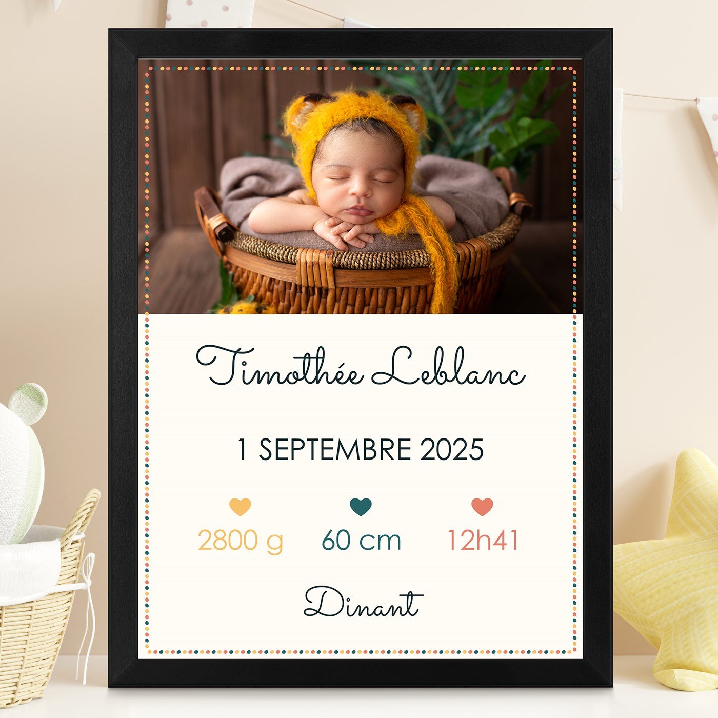 Affiche encadrée personnalisée pour la naissance d'un petit garçon Murrano