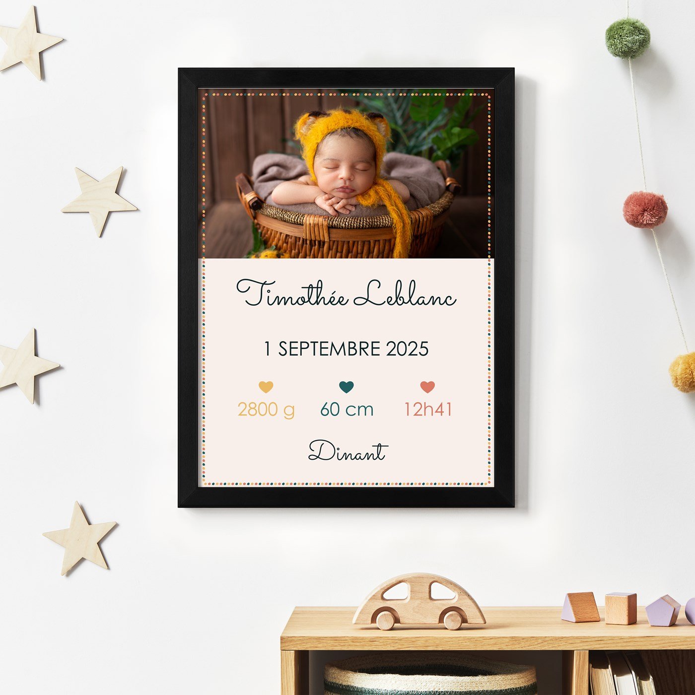 Affiche encadrée personnalisée pour la naissance d'un petit garçon Murrano