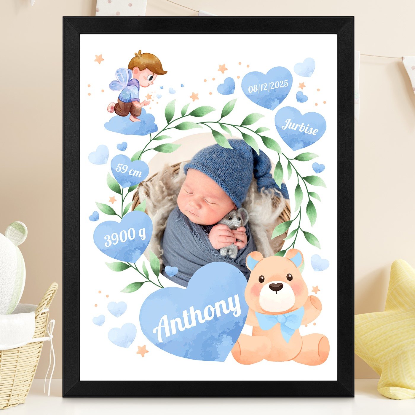 Poster encadré personnalisé pour la naissance de votre fils - Murrano