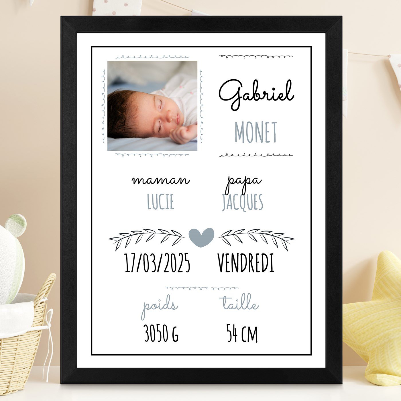 Poster encadré personnalisé pour bébé garçon de Murrano