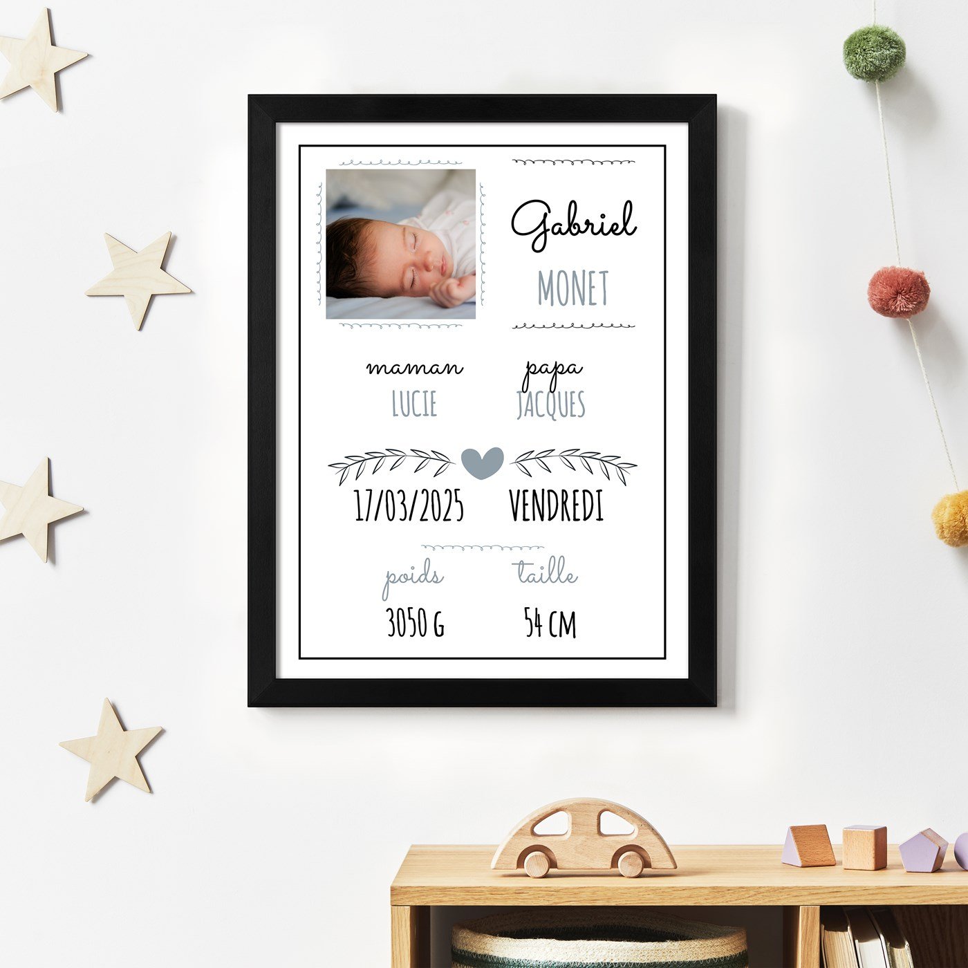 Poster encadré personnalisé pour bébé garçon de Murrano