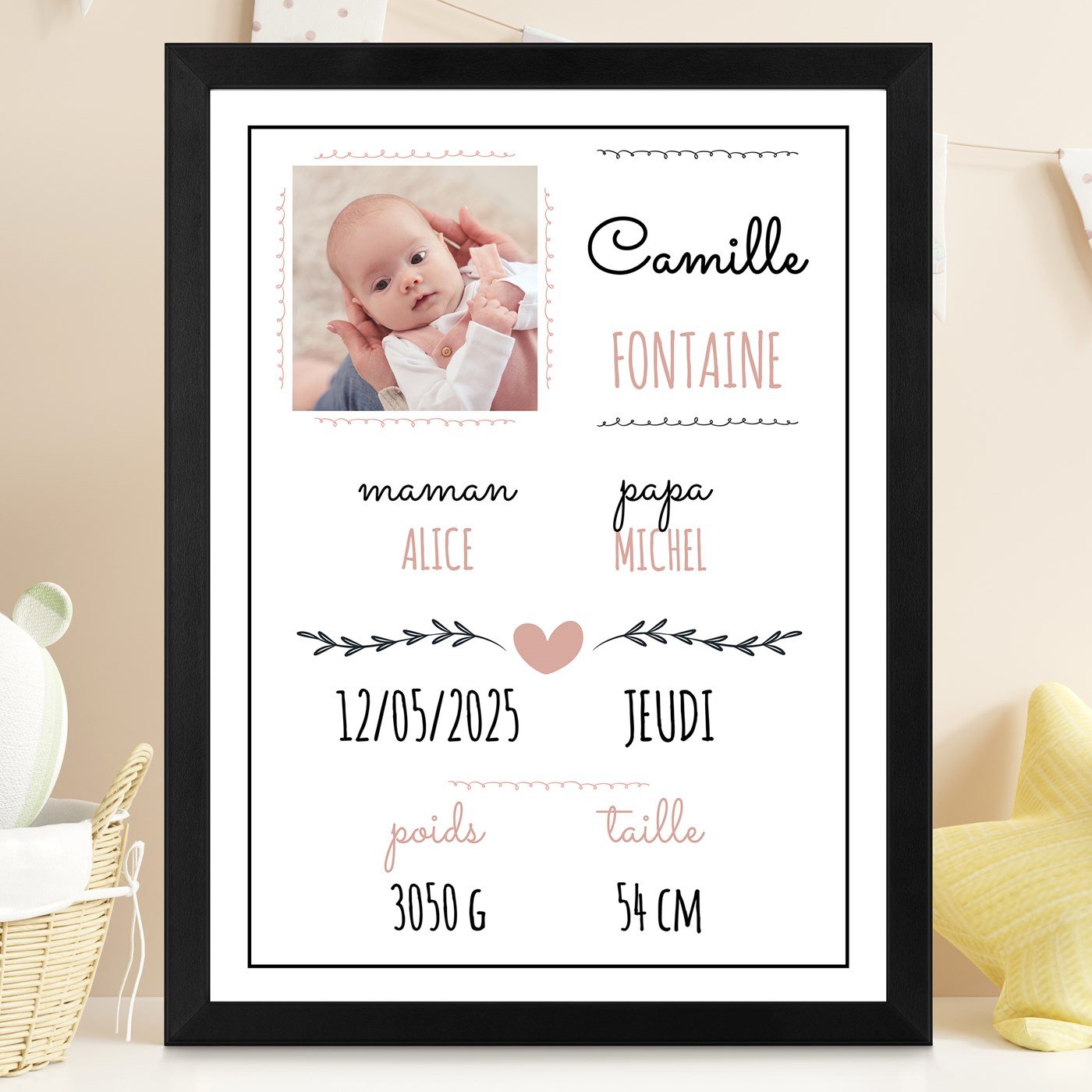 Marco de fotos personalizado Murrano para bebé niña