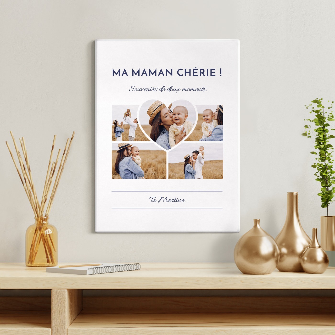 Collage photo personnalisé Murrano sur toile pour maman