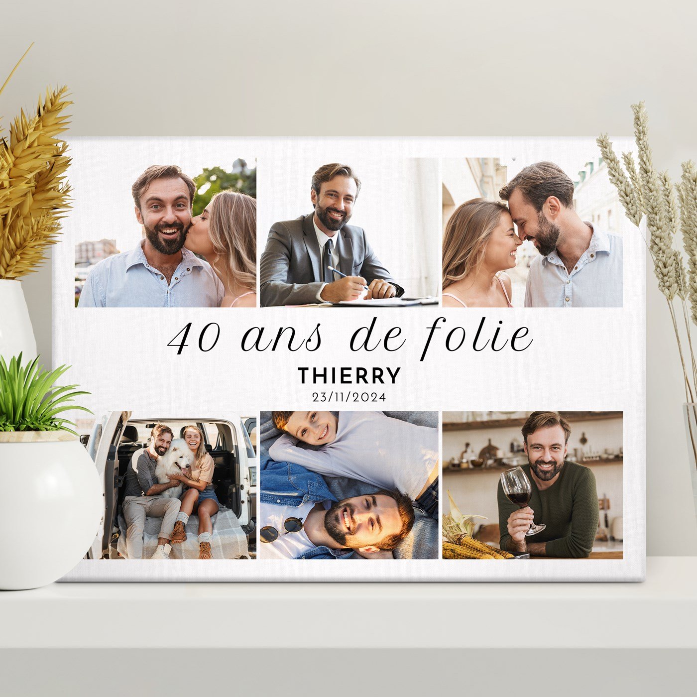 Collage de fotos personalizado sobre lienzo para hombre de 40 años