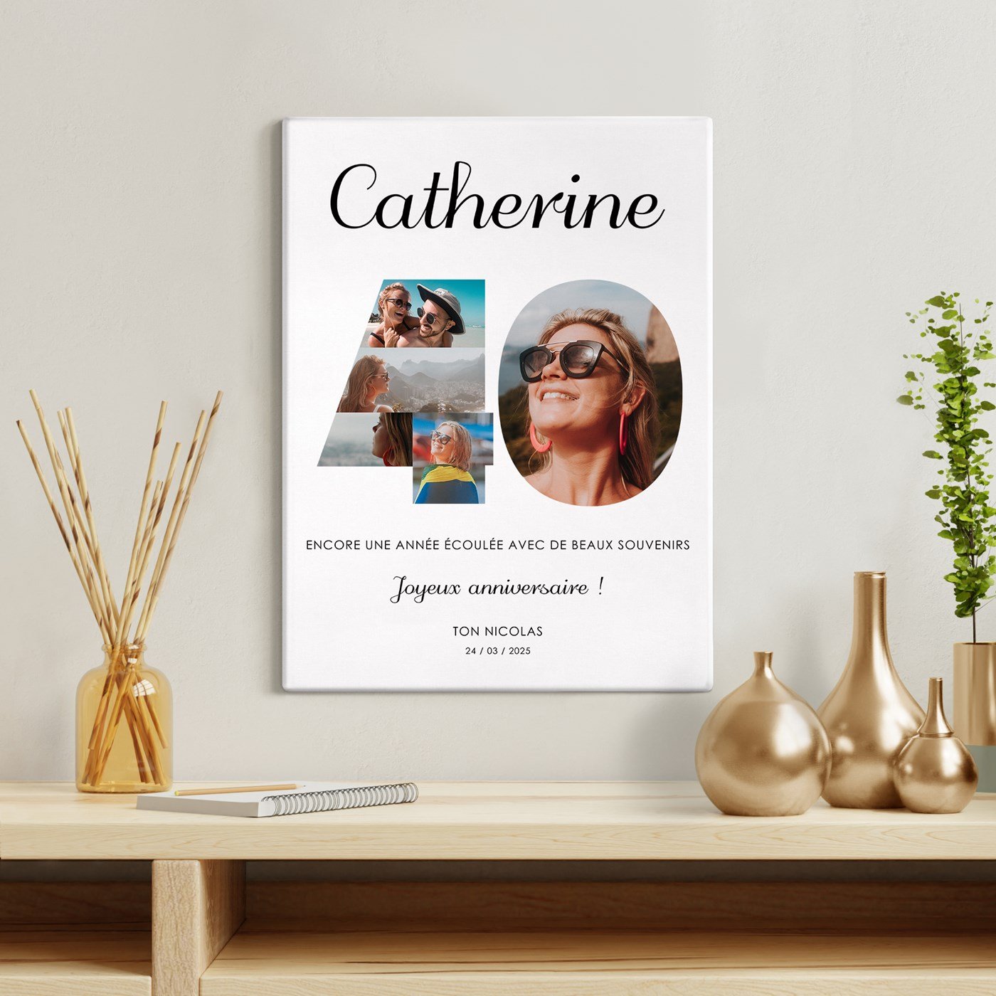 Collage photo personnalisé sur toile pour femme 40 ans