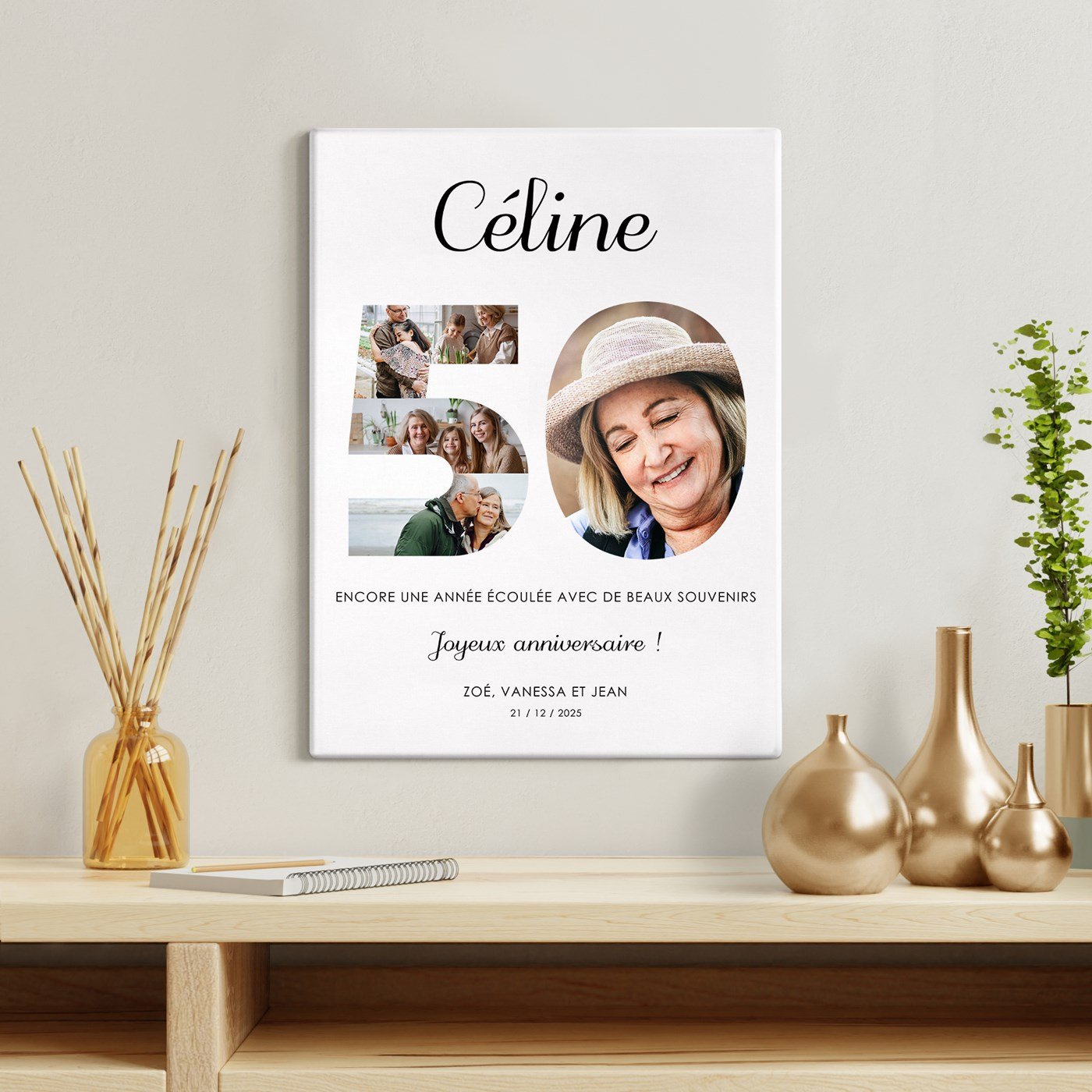 Collage photo personnalisé sur toile pour femme 50 ans