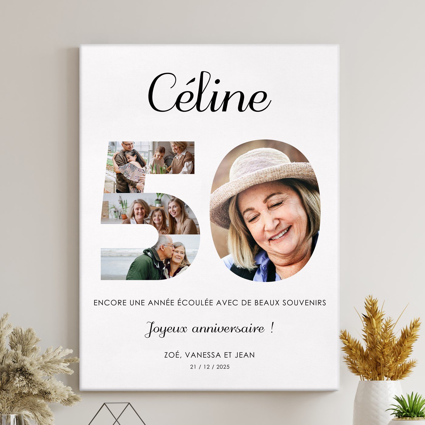 Collage photo personnalisé sur toile pour femme 50 ans