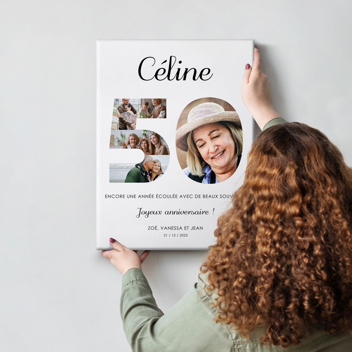 Collage photo personnalisé sur toile pour femme 50 ans