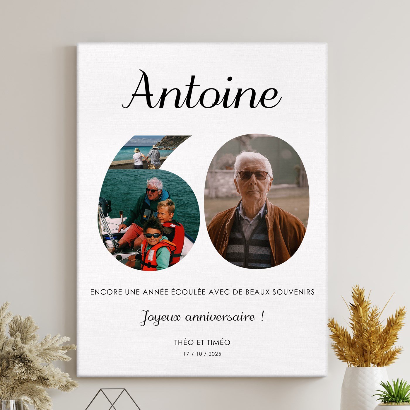 Colaje de fotos personalizado en lienzo para hombres de 60 años