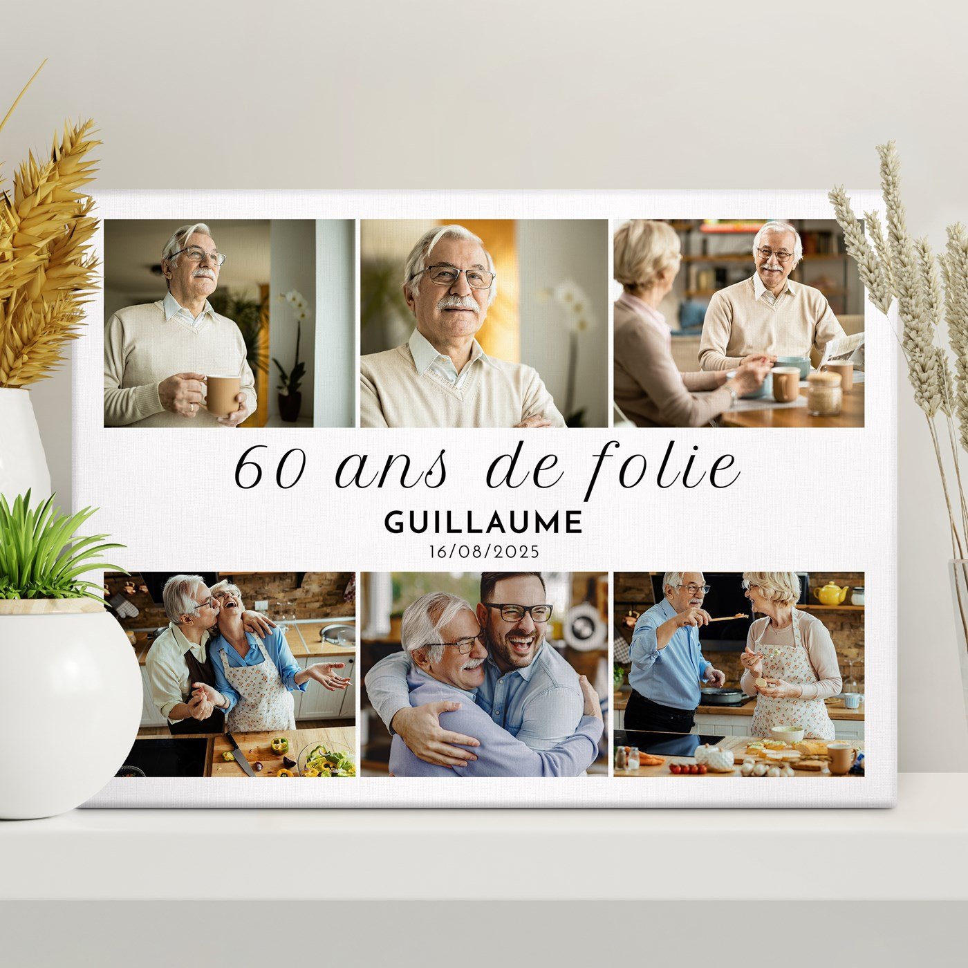 Collage de fotos personalizado en lienzo para el cumpleaños número 60 de un hombre