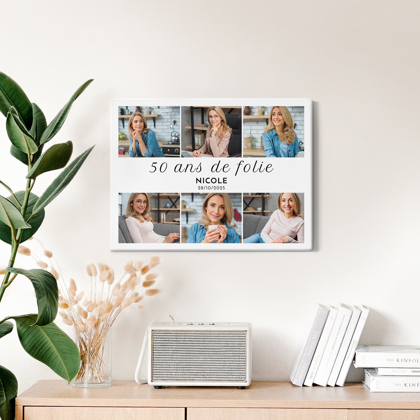 Toile de collage photo personnalisée pour un 50e anniversaire de femme