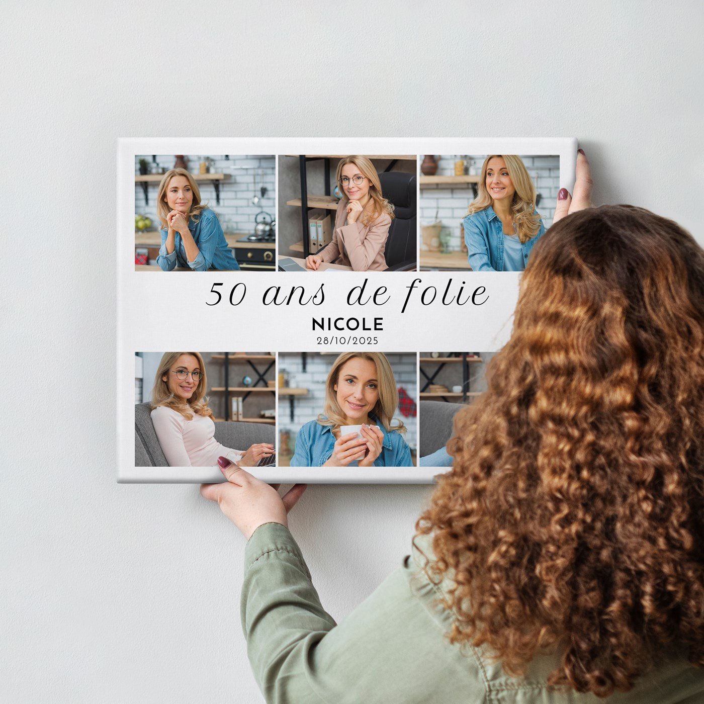 Toile de collage photo personnalisée pour un 50e anniversaire de femme