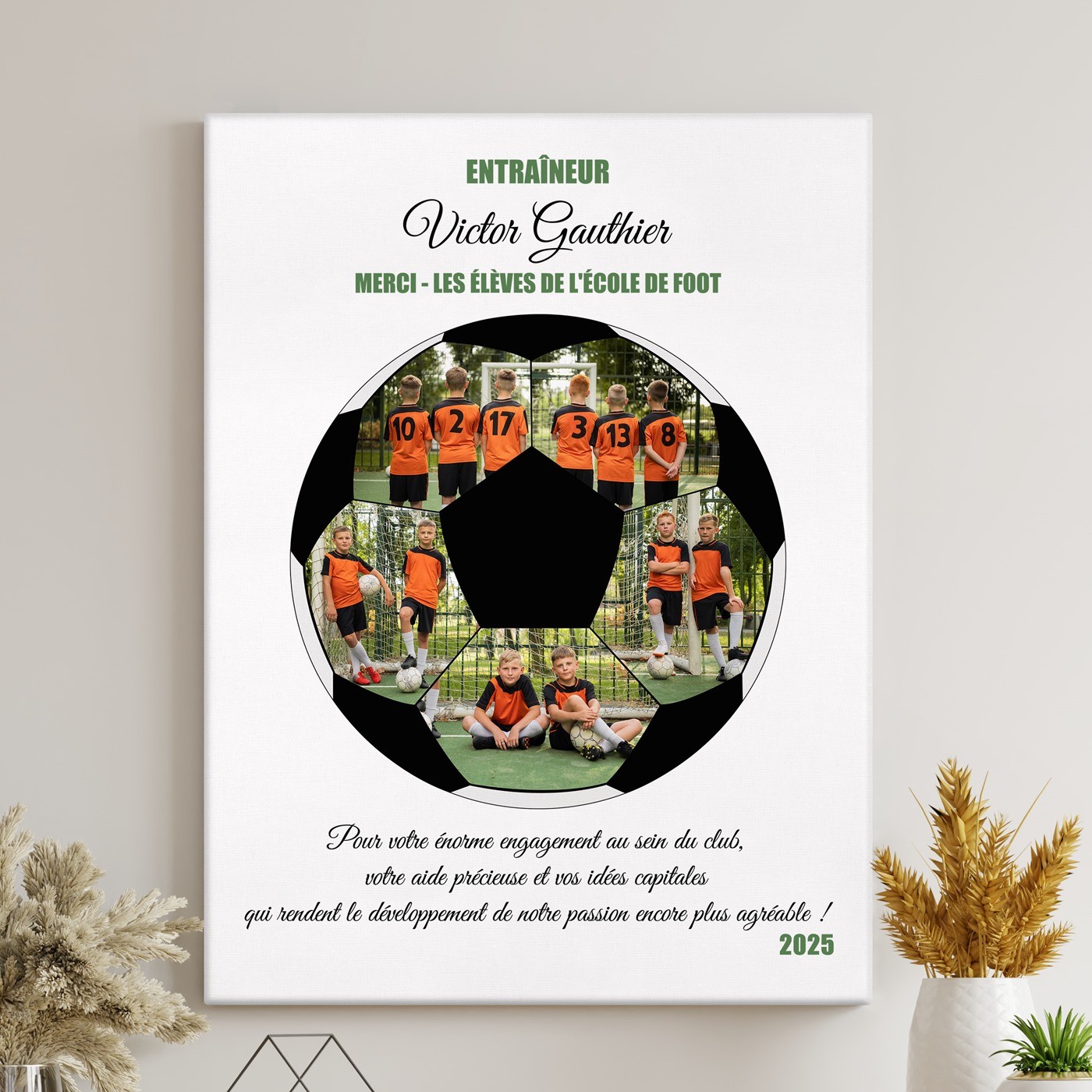 Colaje de foto personalizado para entrenador de fútbol en lienzo