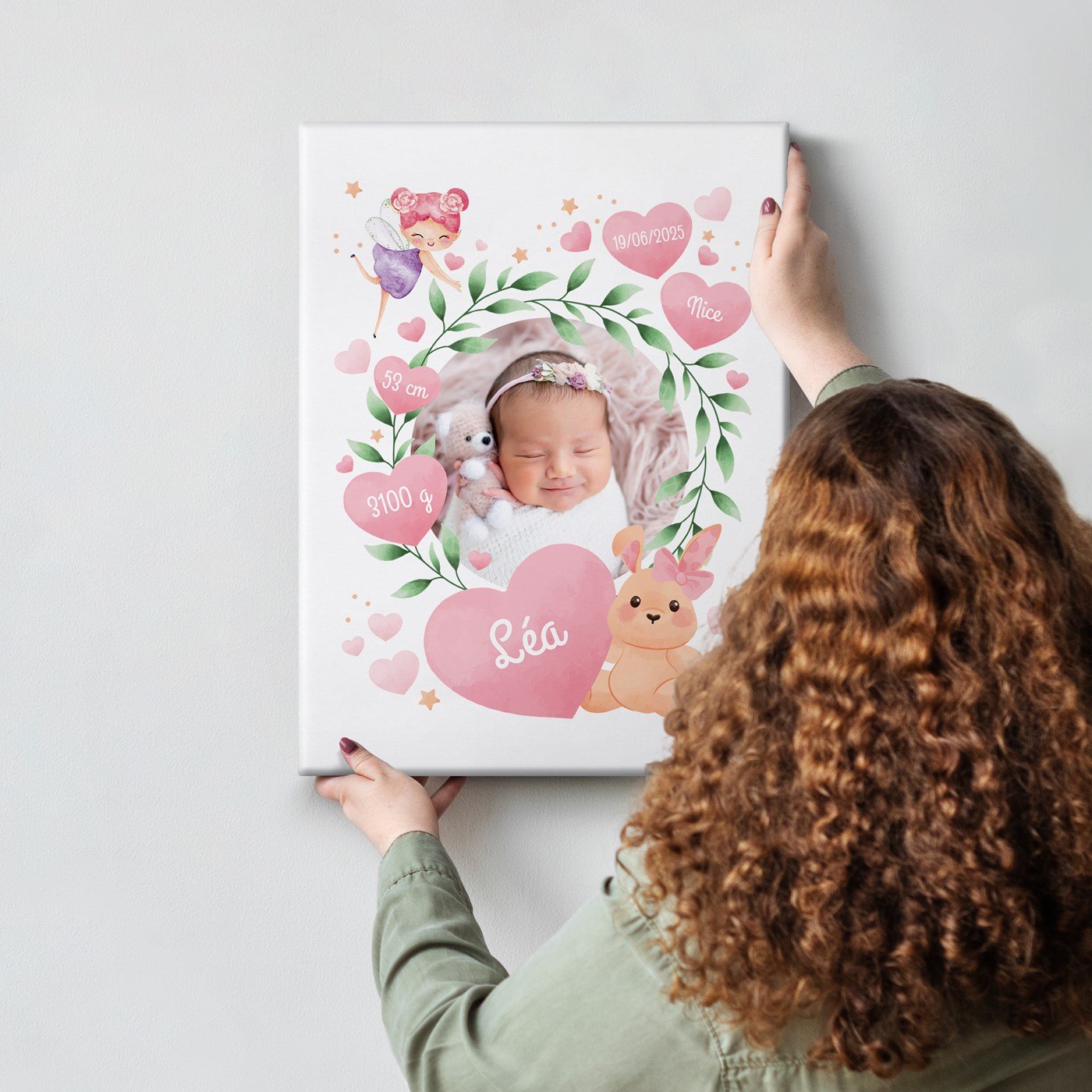 Lien personalizado de Murrano con foto para el nacimiento de una niña