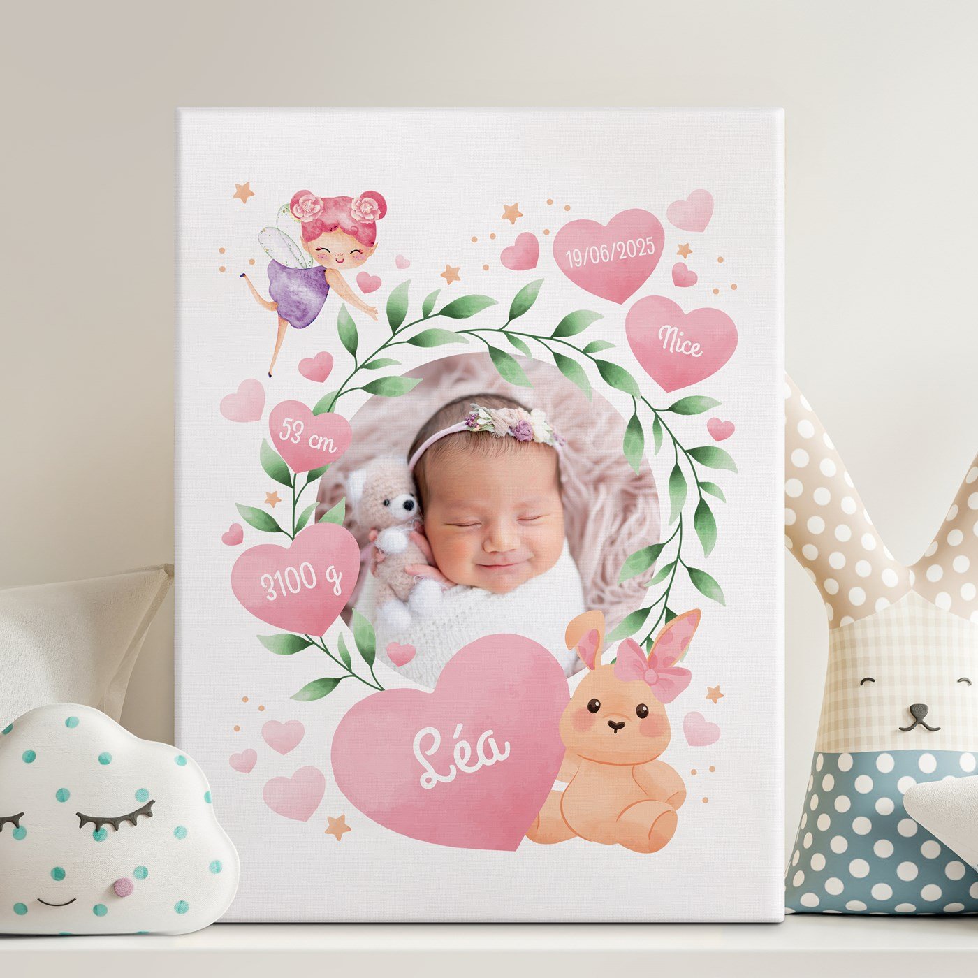 Lien personalizado de Murrano con foto para el nacimiento de una niña