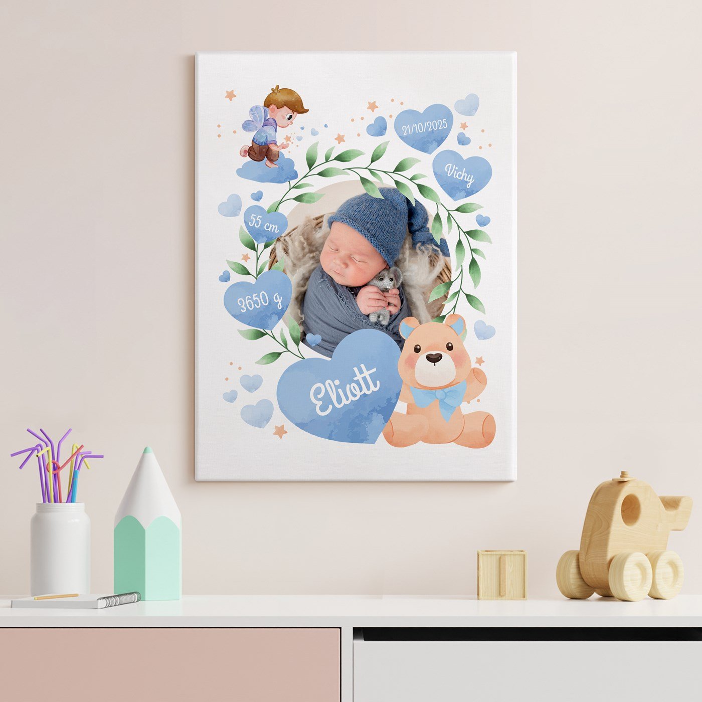 Toile personnalisée Murrano pour la naissance d'un garçon