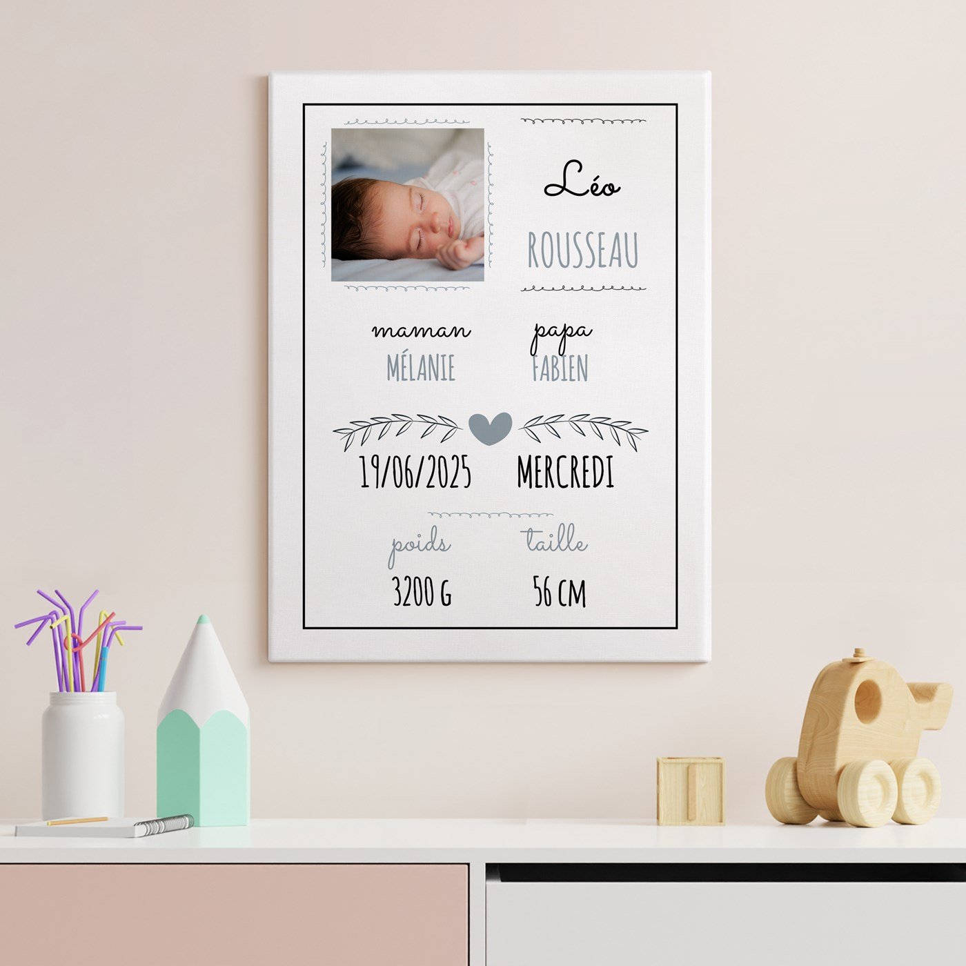 Lien personalizado de Murrano con foto para el nacimiento de un niño