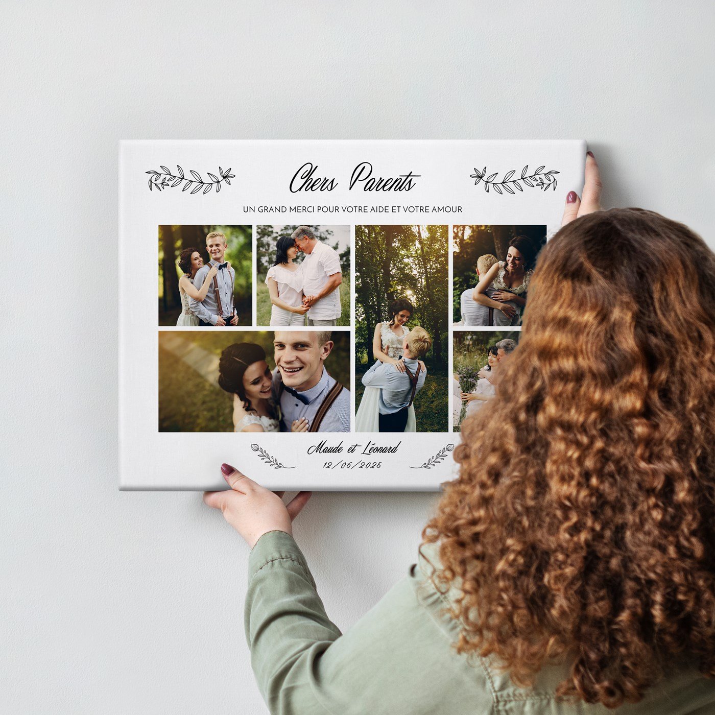 Collage photo personnalisé sur toile pour remerciement mariage parents