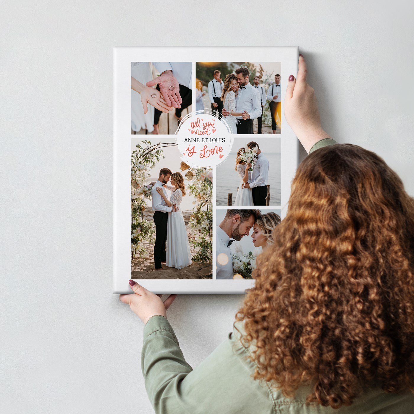 Collage photo personnalisé pour couple de mariage sur toile