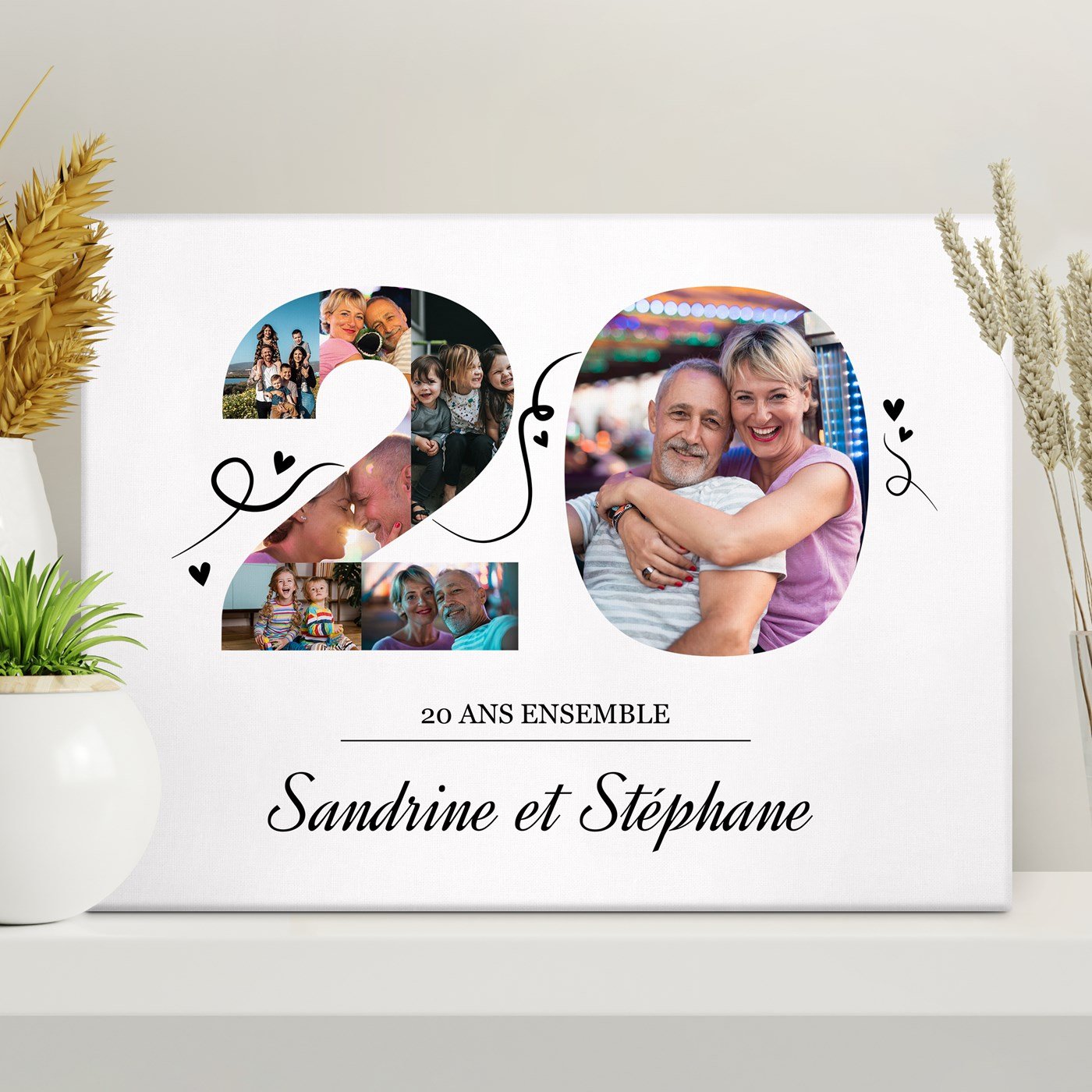 Lien de foto personalizado sobre lienzo para el 20o aniversario de bodas