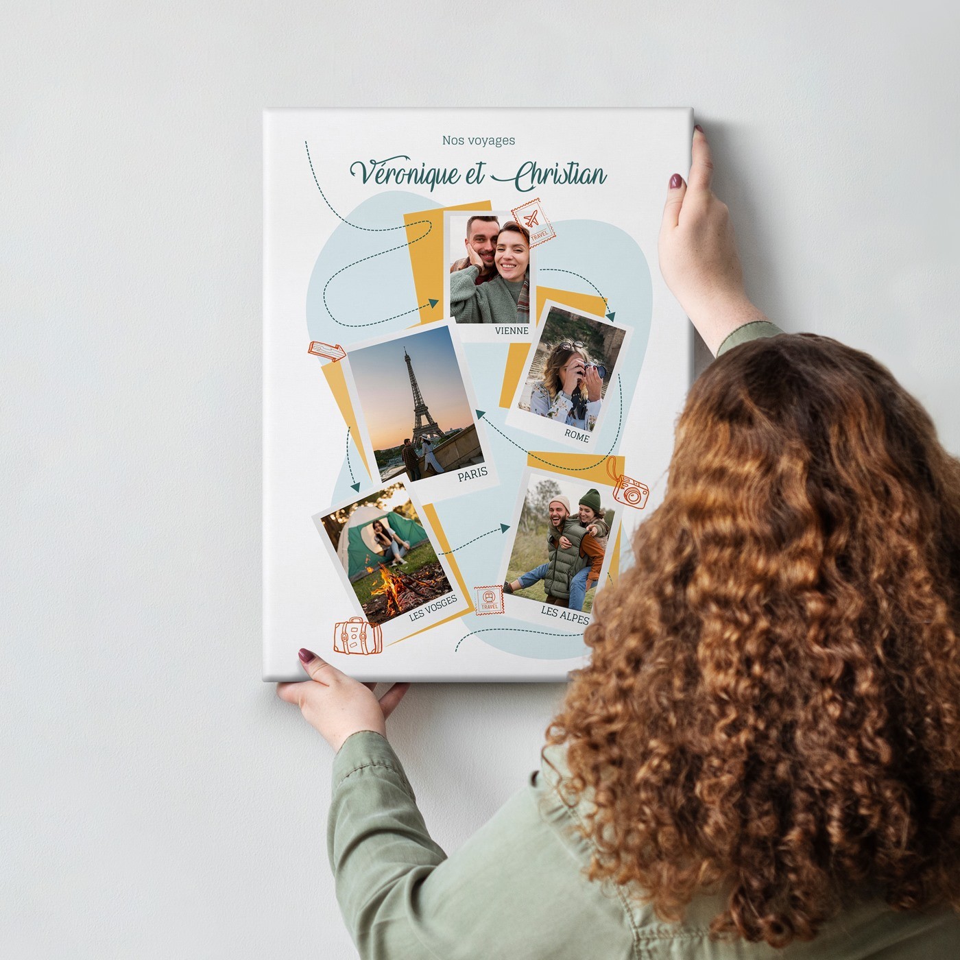 Toile personnalisée pour collage photo pour couple de voyageurs