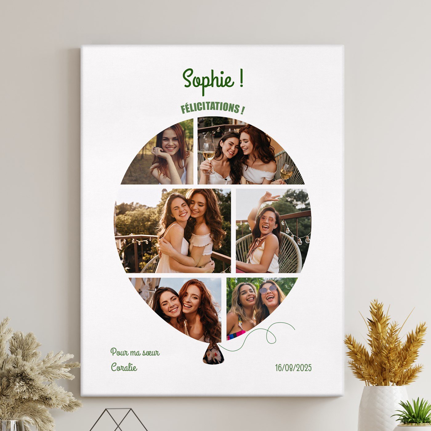 Collage de fotos personalizado en lienzo para hermana