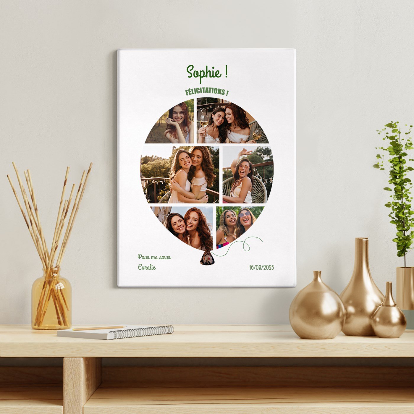 Collage de fotos personalizado en lienzo para hermana
