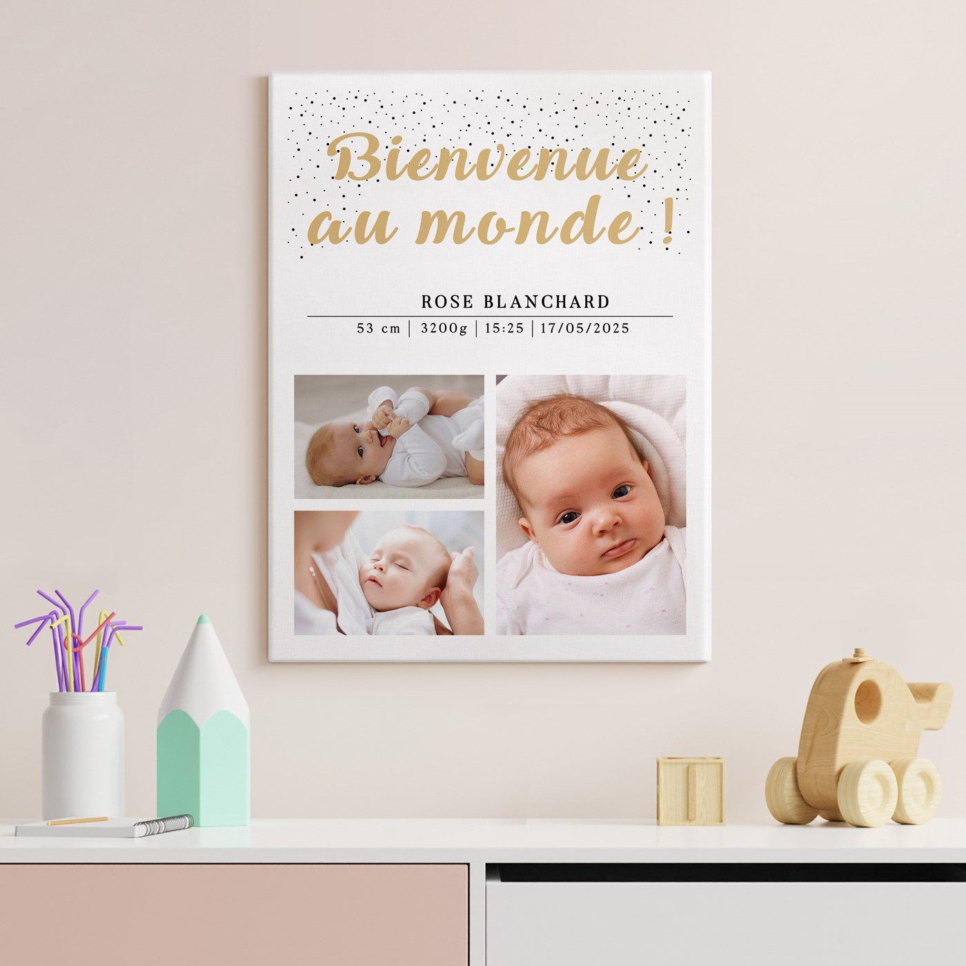 Collage de fotos personalizado para bebé en lienzo Murrano