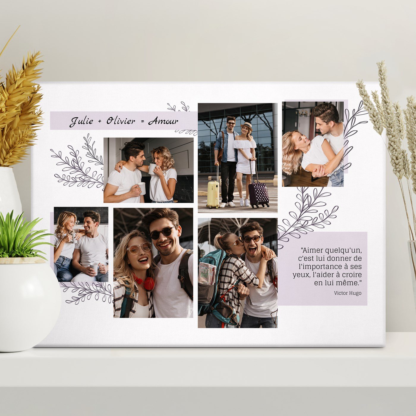 Collage photo personnalisé pour couple sur toile pour crémaillère