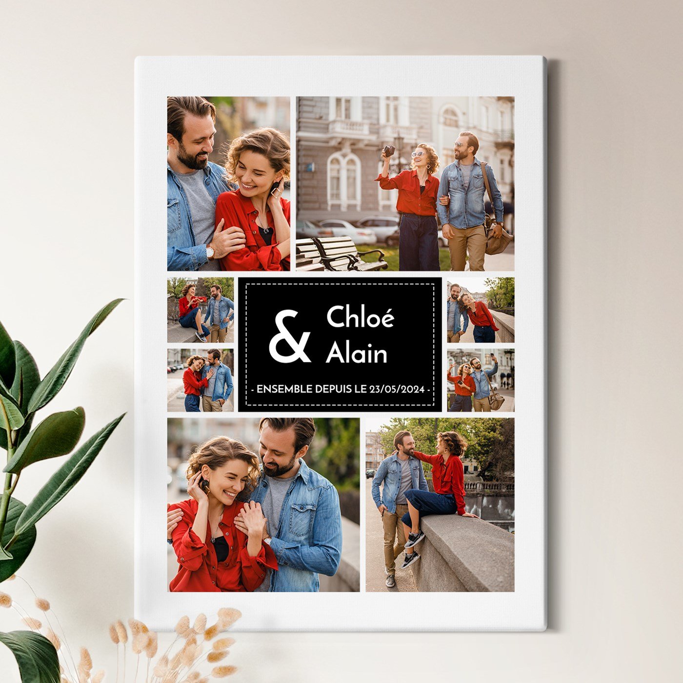 Collage de fotos personalizado Murrano sobre lienzo 50x70cm para pareja