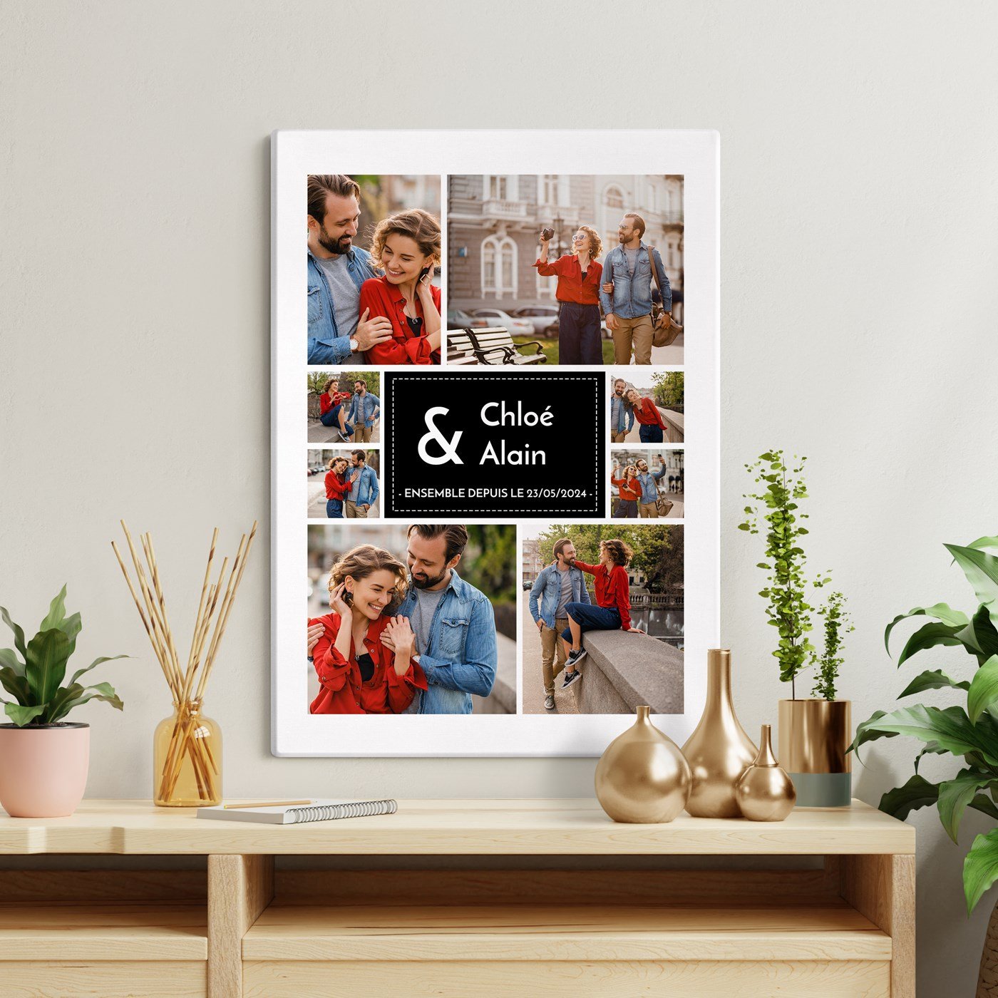 Collage de fotos personalizado Murrano sobre lienzo 50x70cm para pareja