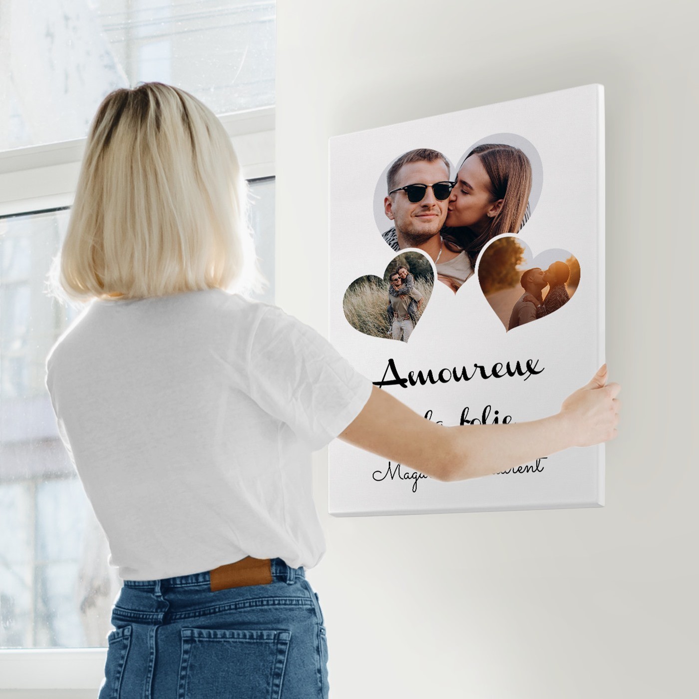 Collage photo personnalisé pour couple amoureux sur toile 50x70cm