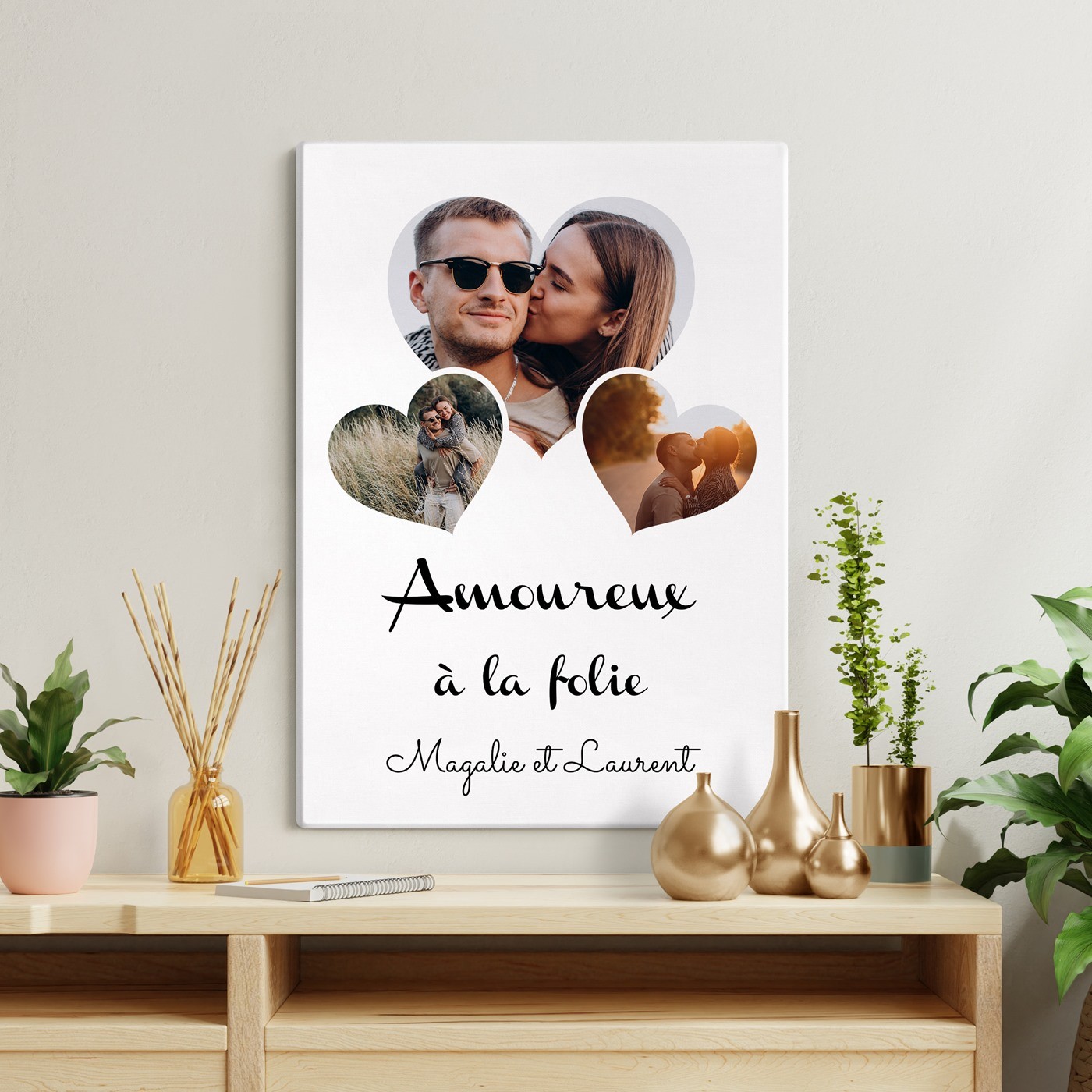 Collage photo personnalisé pour couple amoureux sur toile 50x70cm