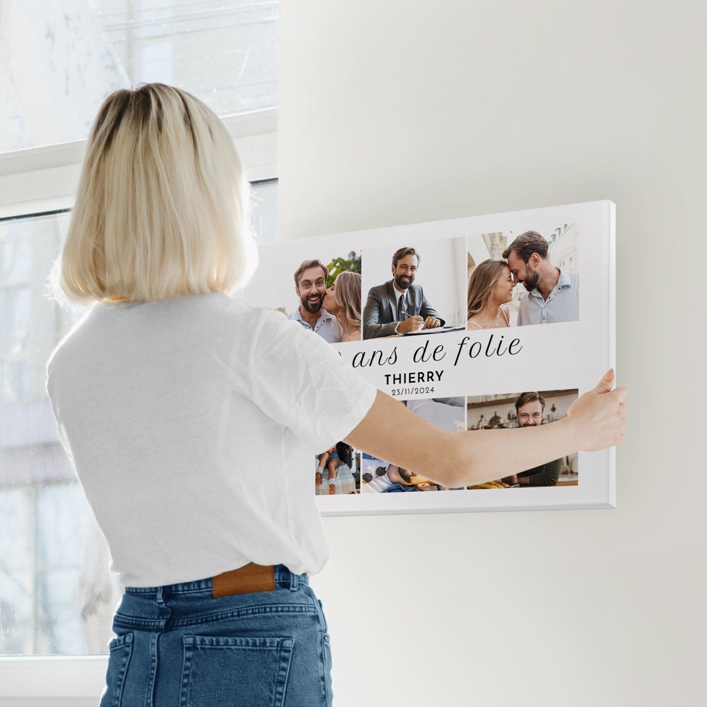 Colaje de fotos personalizado en lienzo de 50x70cm para hombres de 40 años