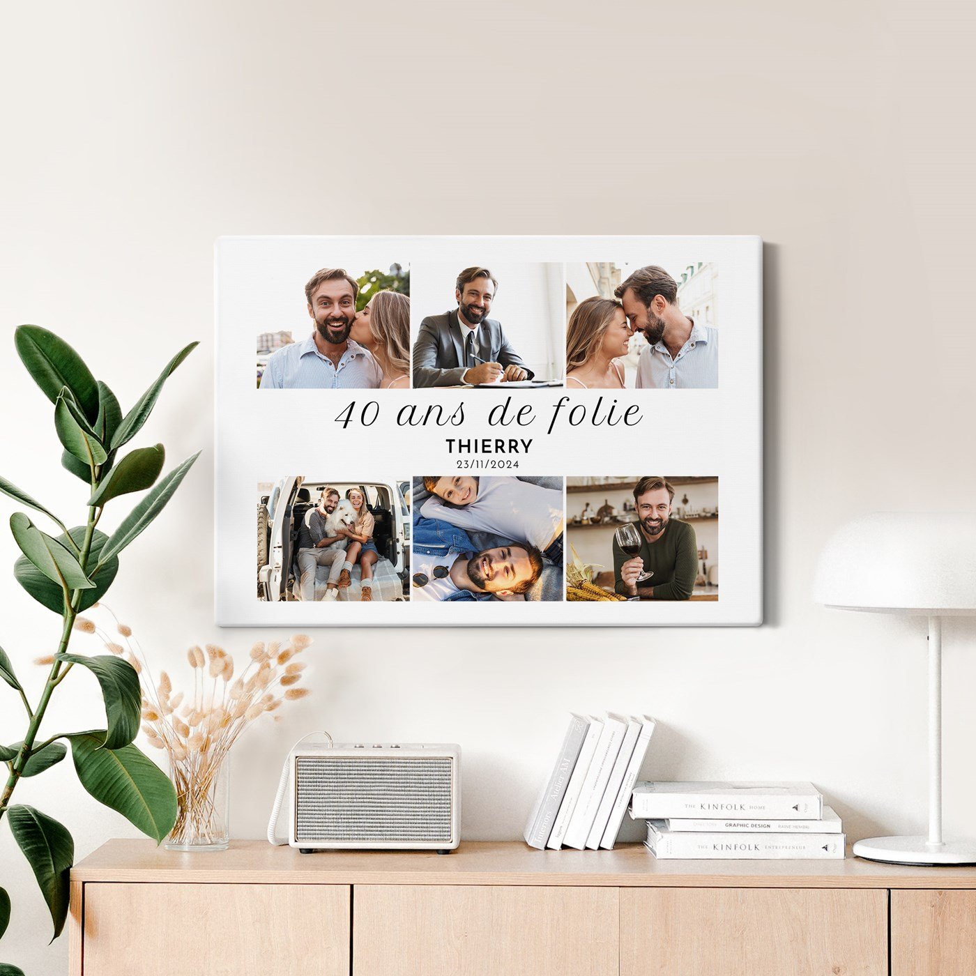 Colaje de fotos personalizado en lienzo de 50x70cm para hombres de 40 años