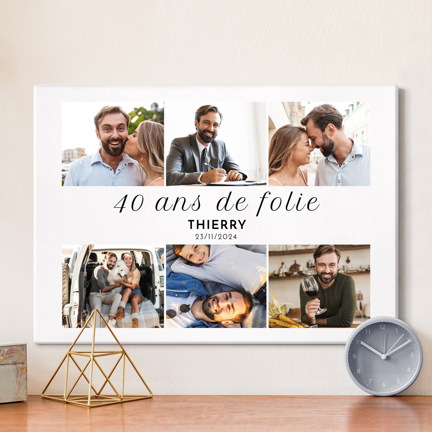 Colaje de fotos personalizado en lienzo de 50x70cm para hombres de 40 años