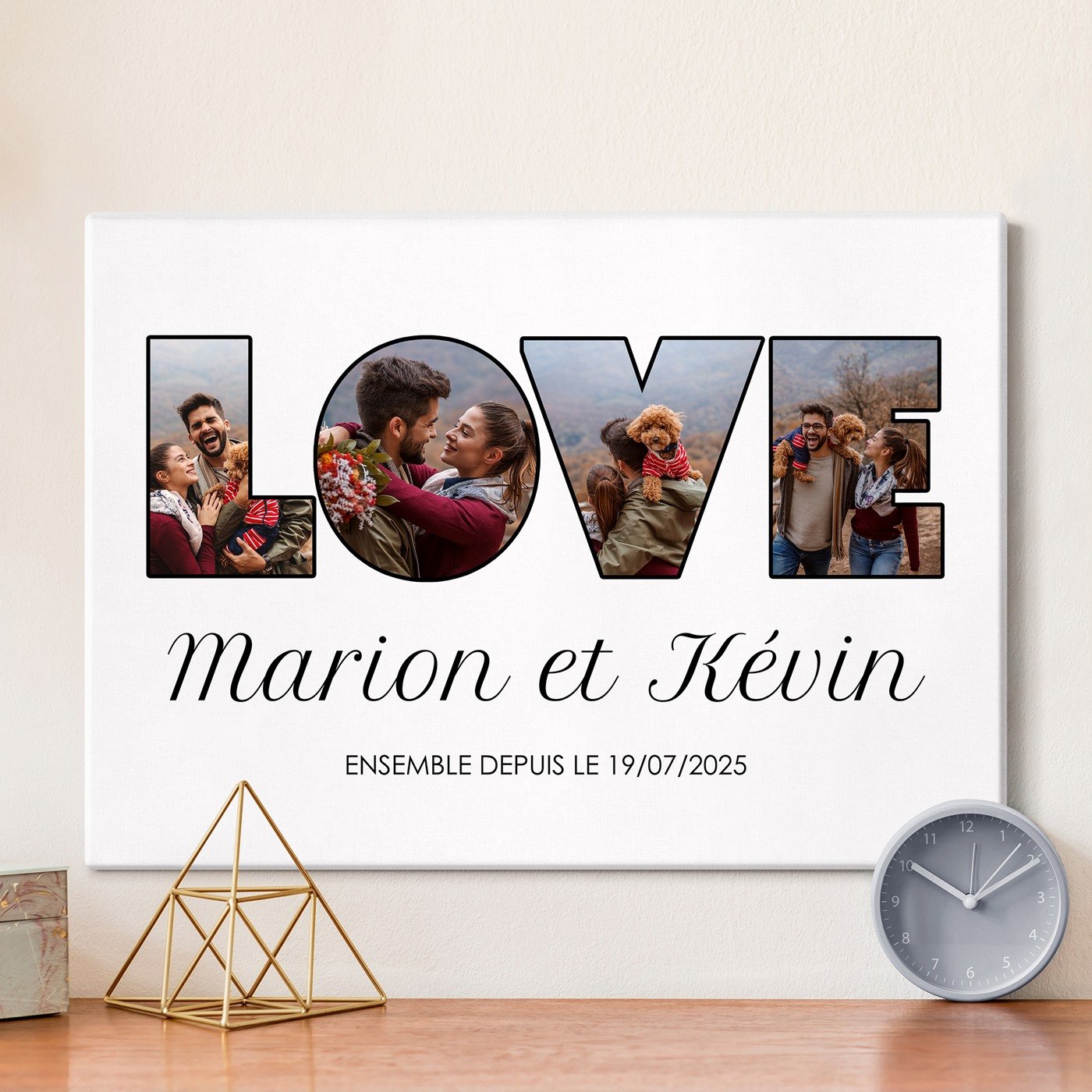 Collage photo personnalisé Murrano sur toile 50x70cm pour couple LOVE