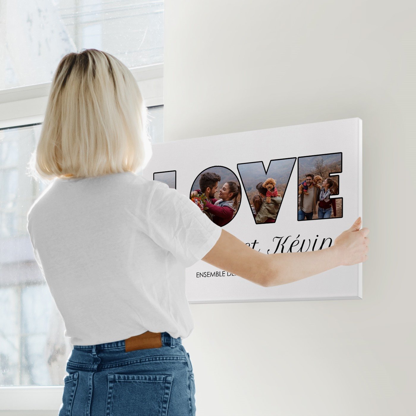 Collage photo personnalisé Murrano sur toile 50x70cm pour couple LOVE