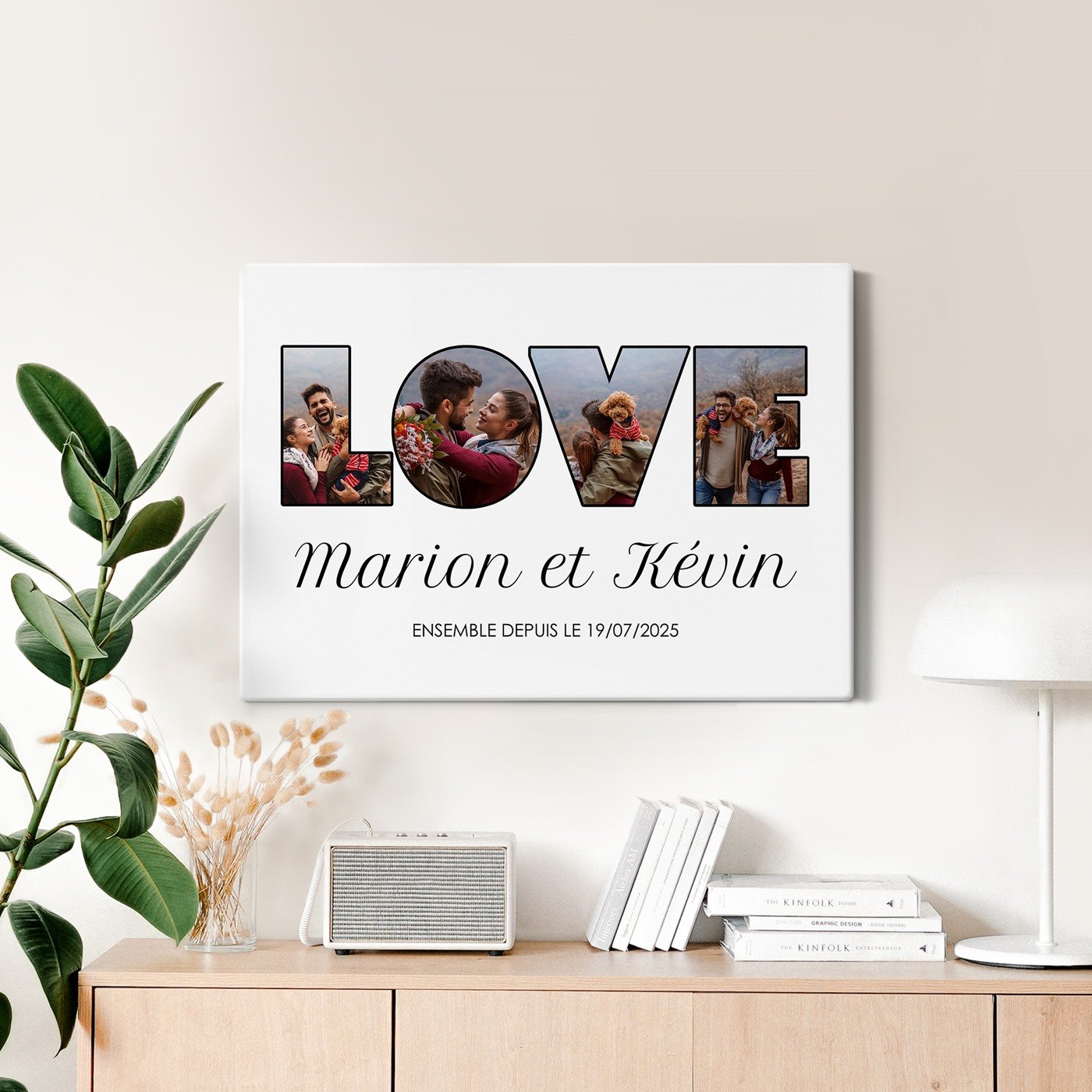 Collage photo personnalisé Murrano sur toile 50x70cm pour couple LOVE