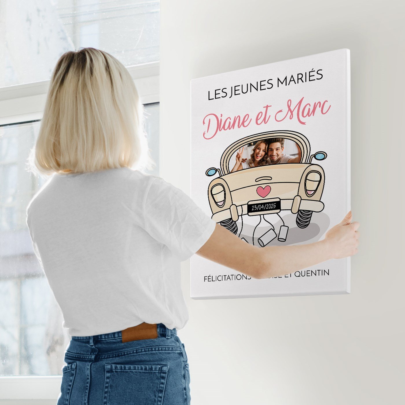 Toile personnalisée de collage photo 50x70cm pour jeunes mariés