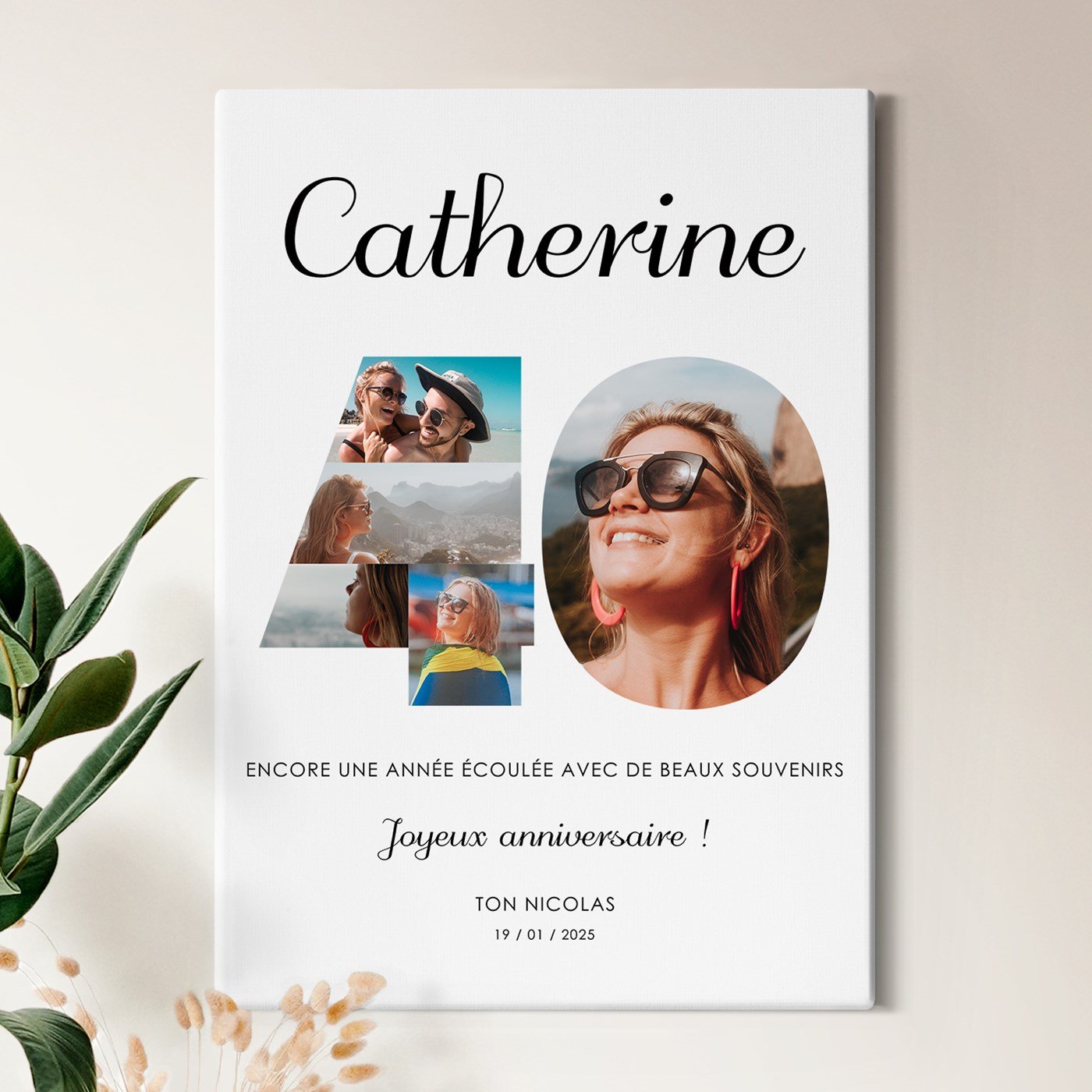 Collage de fotos personalizado en lienzo 50x70 cm para mujer de 40 años