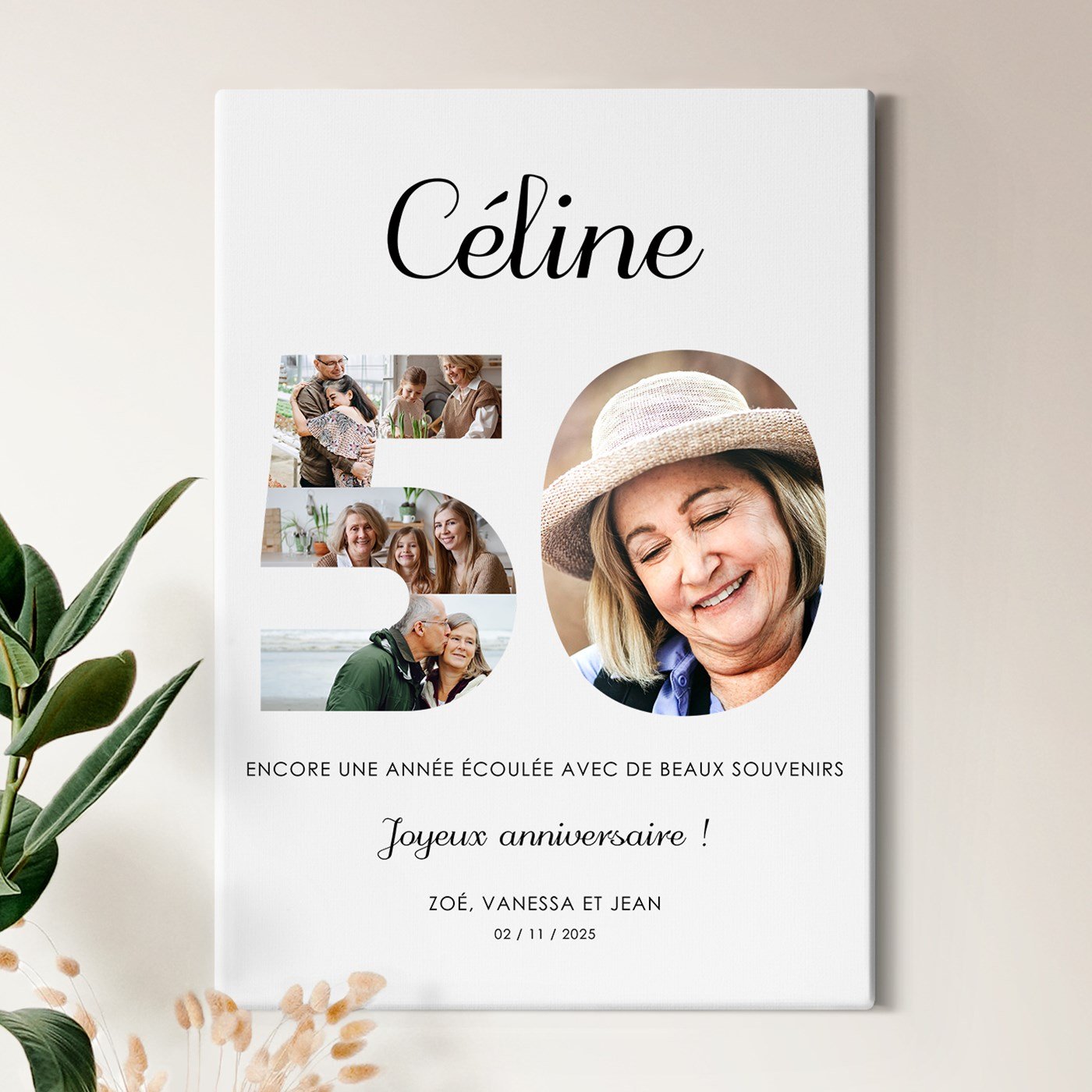 Collage de fotos personalizado en lienzo 50x70cm para mujer de 50 años