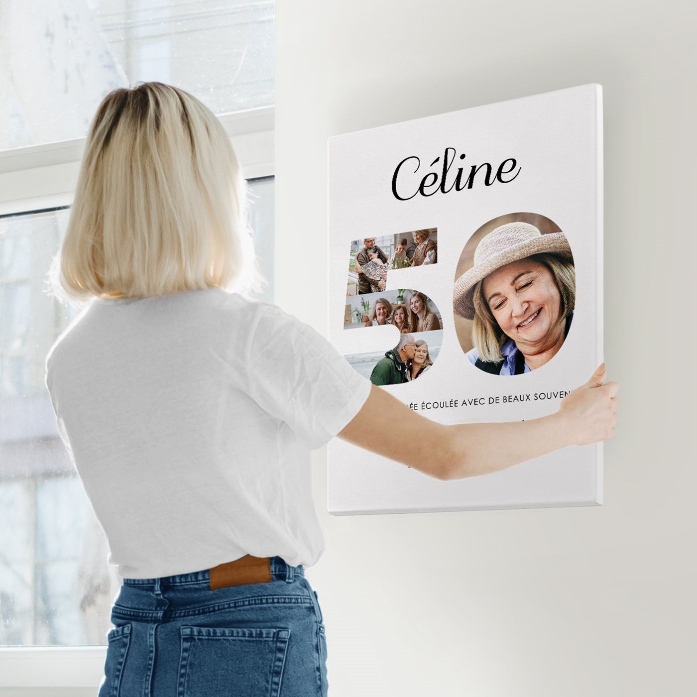 Collage photo personnalisé sur toile 50x70cm pour femme 50 ans