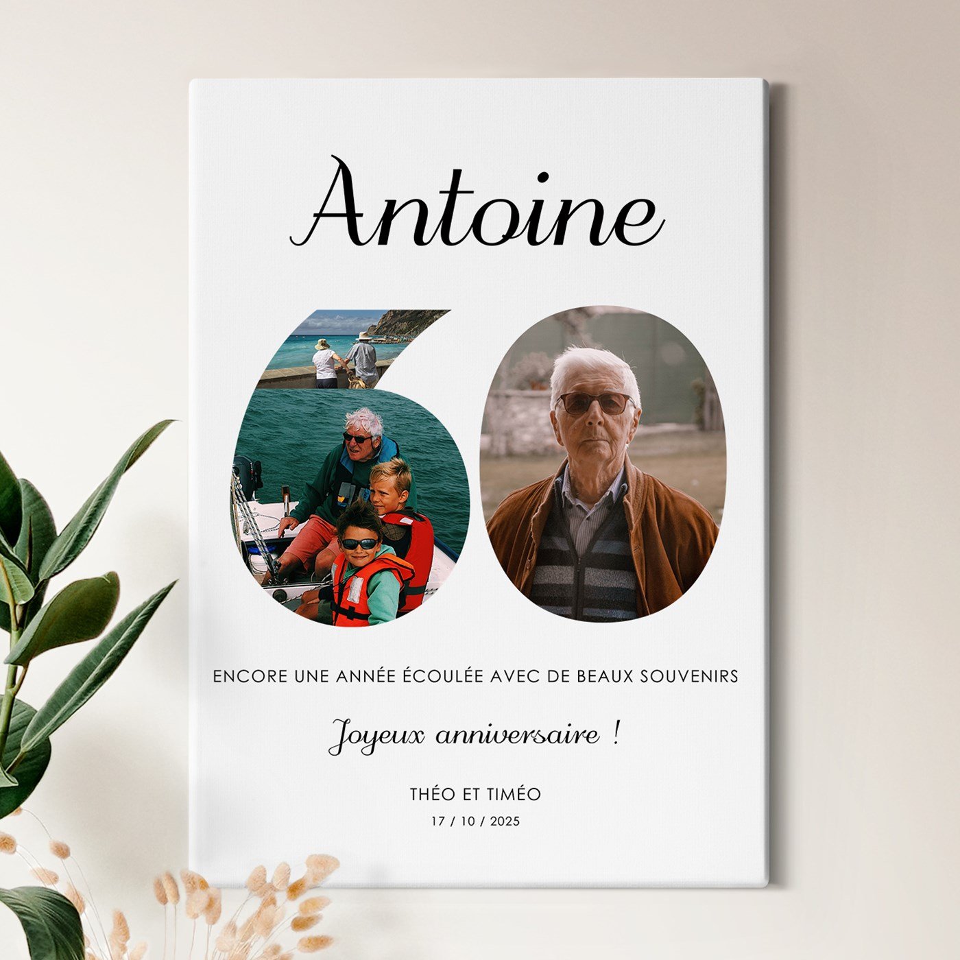 Colaje de fotos personalizado en lienzo de 50x70 cm para hombres de 60 años