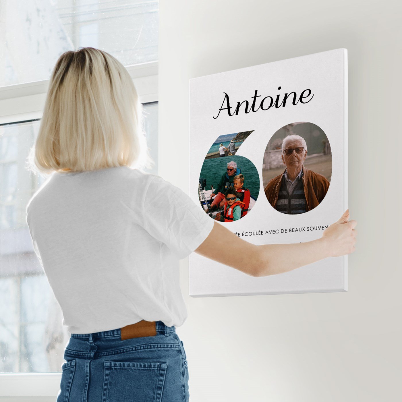Colaje de fotos personalizado en lienzo de 50x70 cm para hombres de 60 años