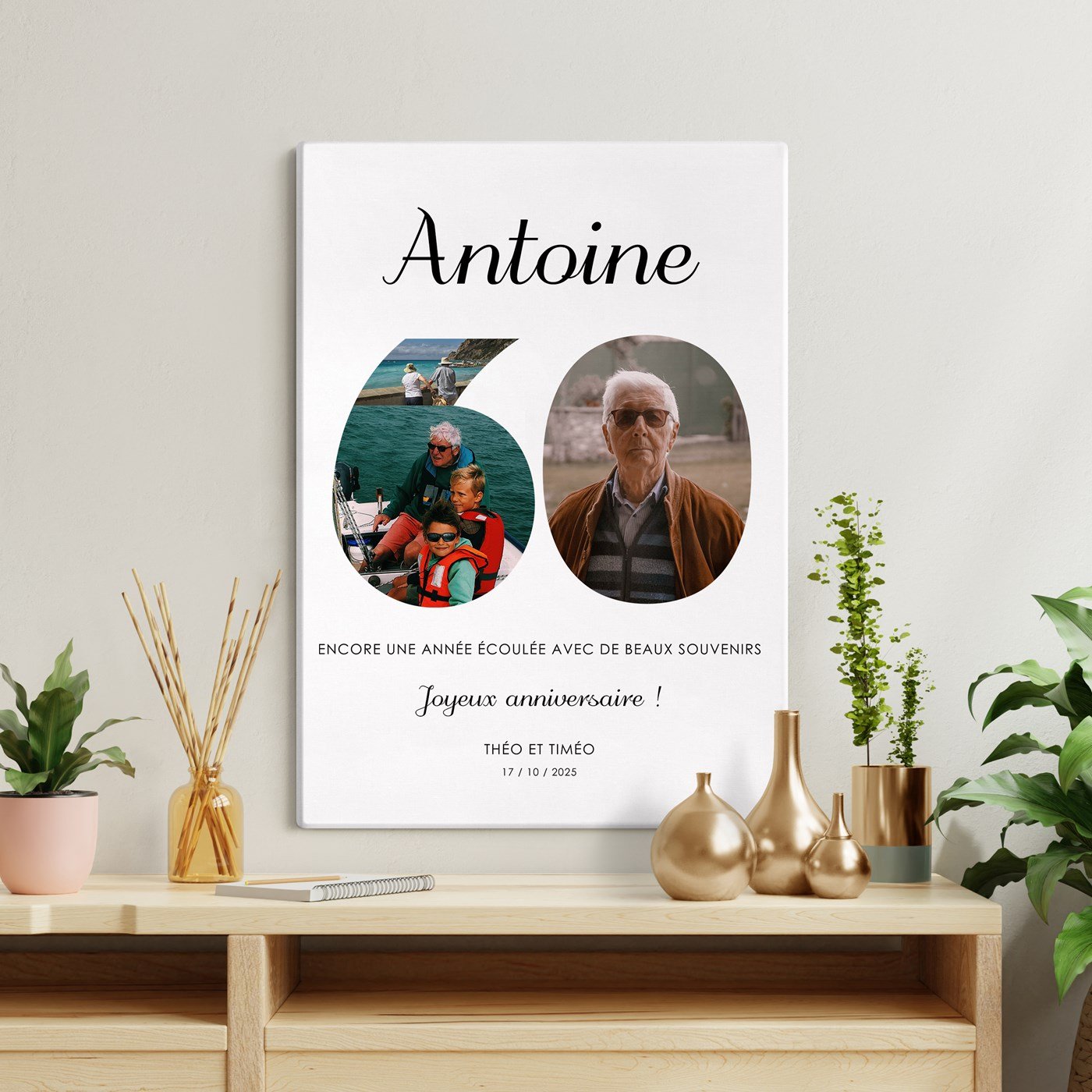 Colaje de fotos personalizado en lienzo de 50x70 cm para hombres de 60 años