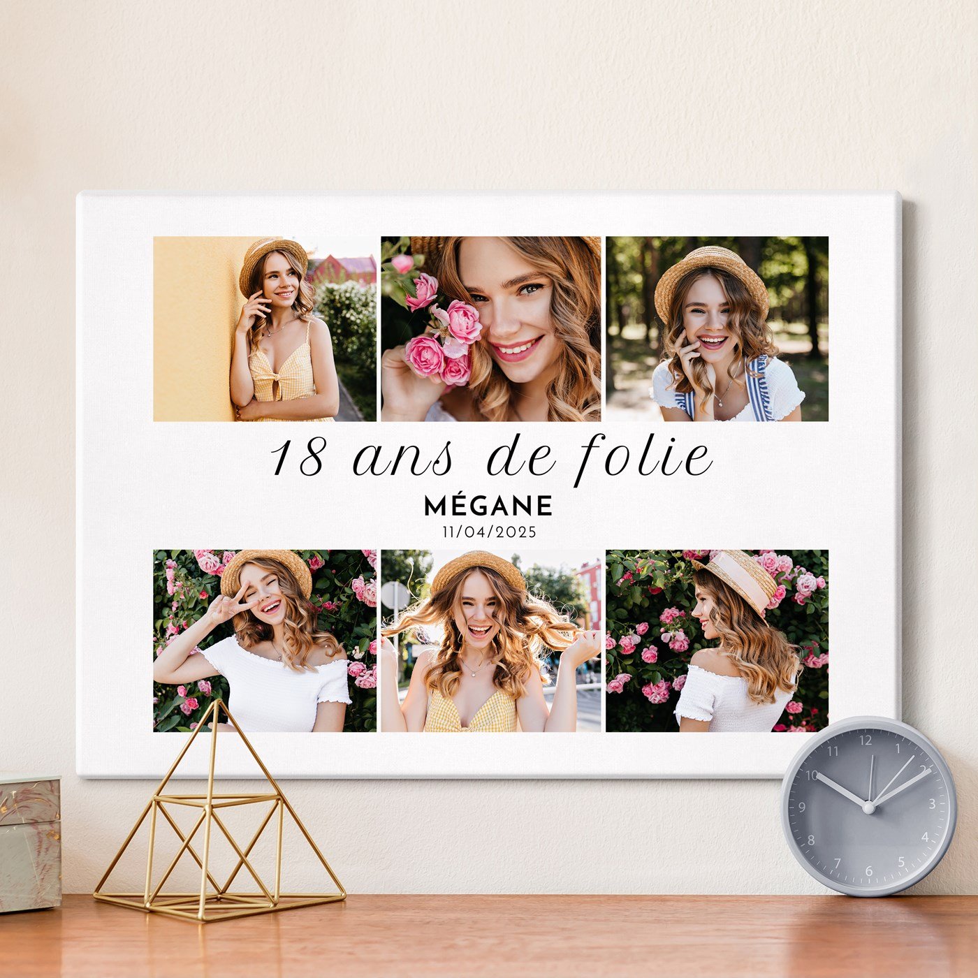 Collage photo personnalisé sur toile 50x70cm pour une amie de 18 ans
