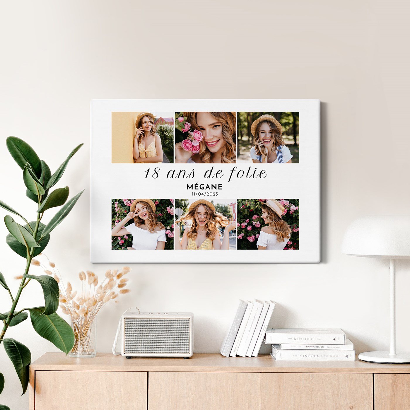 Collage photo personnalisé sur toile 50x70cm pour une amie de 18 ans